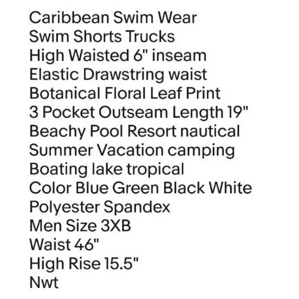 Caribbean Swimwear Swim Shorts Trucks Men 3XB Botanical Floral Beachy Pool Nwt